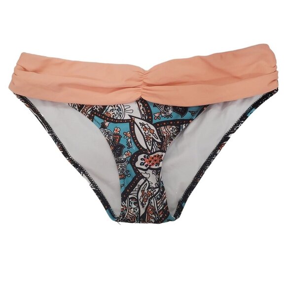 Unbranded Women's Multicolor Boho Paisley Peach Fold Over Waist Bikini Bottom XL - Picture 1 of 6